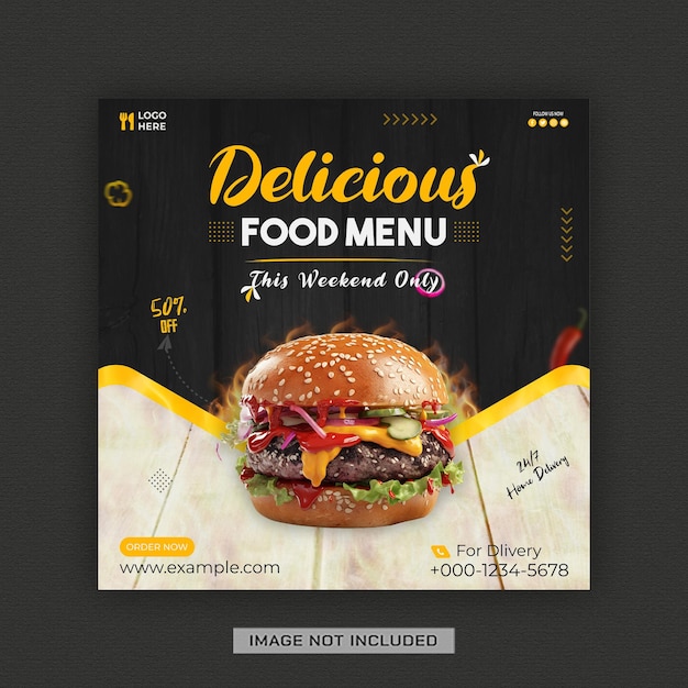 diseño de plantilla de publicación de redes sociales de menú de comida deliciosa