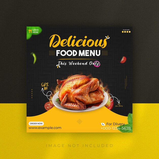 diseño de plantilla de publicación de redes sociales de menú de comida deliciosa