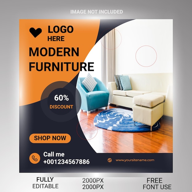 Diseño de plantilla de publicación de redes sociales de promoción de venta de muebles modernos de vector.....