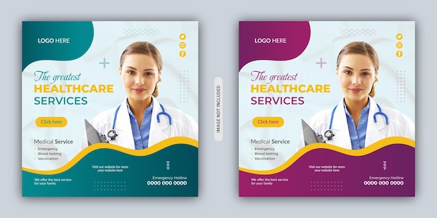 Diseño de plantilla de publicación de redes sociales de servicio de atención médica moderna