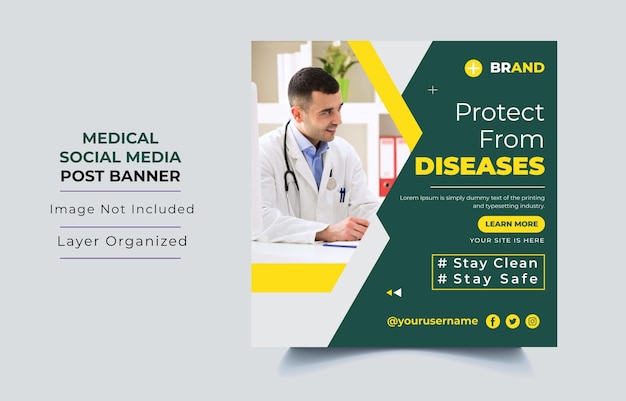 Diseño de plantilla de publicación de redes sociales de servicio de atención médica profesional banner de salud creativa