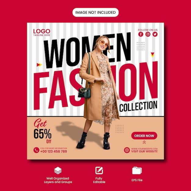 Diseño de plantilla de publicación de redes sociales de Women Fashion Collection