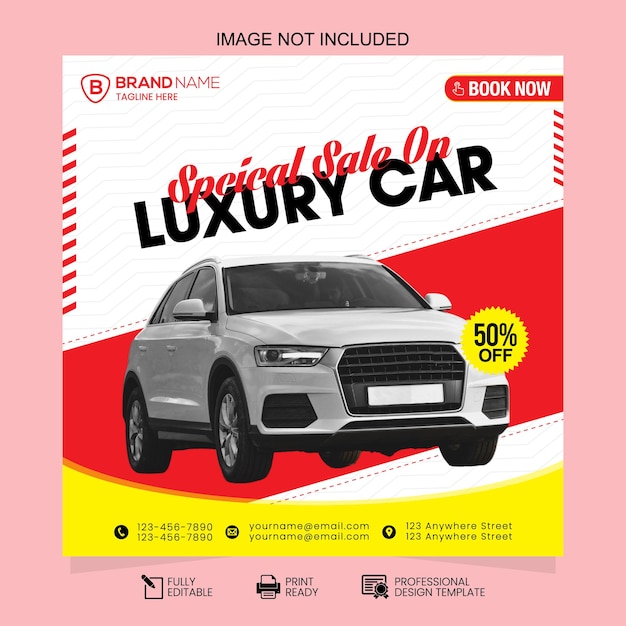 Diseño de plantilla de publicación de venta de coches de lujo en redes sociales. Plantilla de banner cuadrado mínimo editable