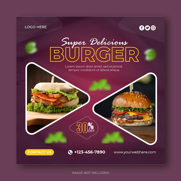 Diseño de plantilla de redes sociales de menú de comida y hamburguesa