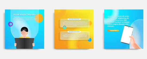 Diseño de plantilla de redes sociales naranja azul en cuadro de texto de marco de vidrio estilo morfismo de vidrio