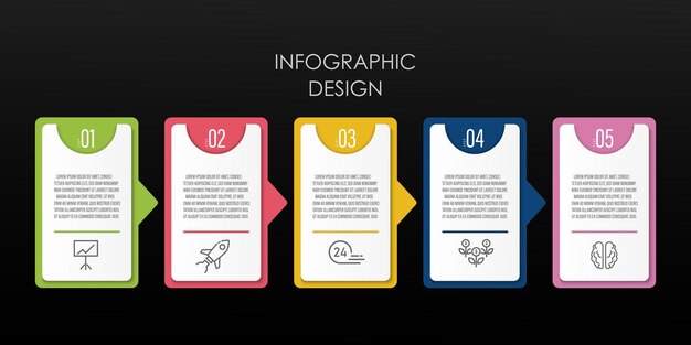 Diseño de plantilla de reflexión de etiqueta infográfica de negocio vectorial con icono de 5 pasos