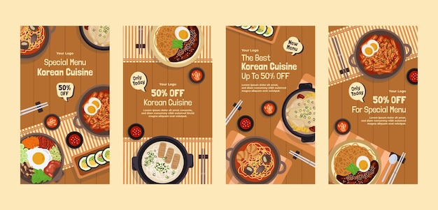 Diseño de plantilla de restaurante coreano dibujado a mano