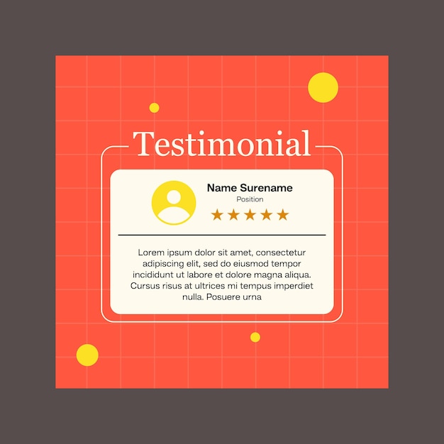 Diseño de plantilla de revisión de testimonios con comentario de calificación de estrellas