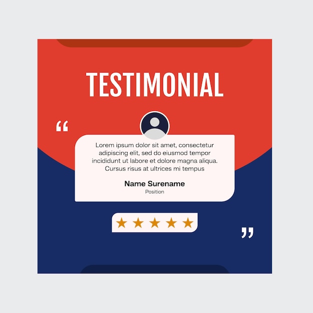 Diseño de plantilla de revisión de testimonios con comentario de calificación de estrellas