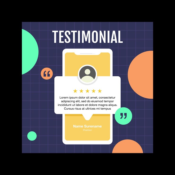 Vector diseño de plantilla de revisión de testimonios con comentario de calificación de estrellas