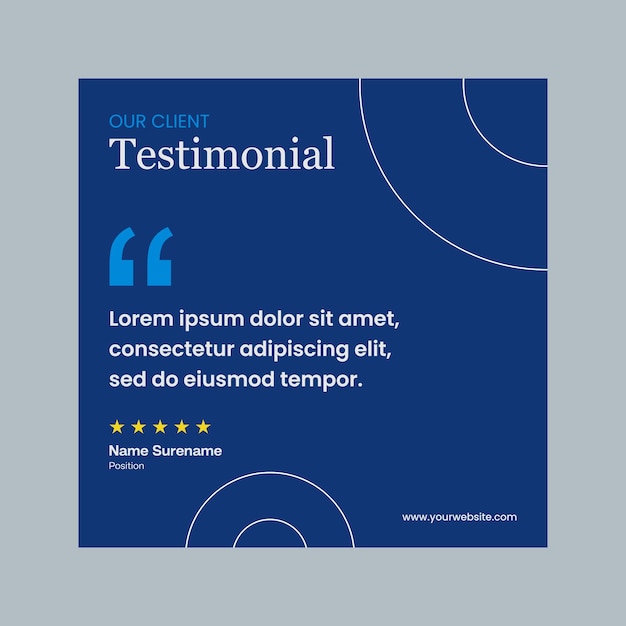 Diseño de plantilla de revisión de testimonios con comentario de calificación de estrellas