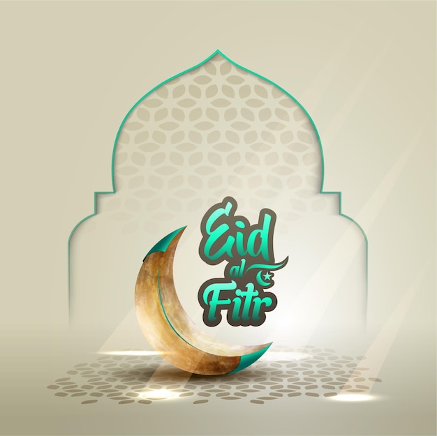 diseño de plantilla de saludo islámico eid al fitr con luna creciente