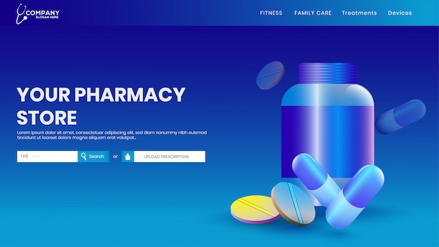 Diseño de plantilla de sitio web creativo con medicina para la salud.