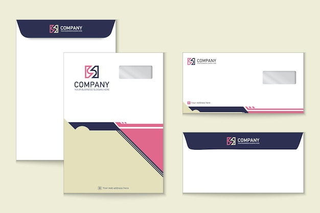 Diseño de plantilla de sobre C4 y DL rosa y amarillo y azul nave de Simple Company