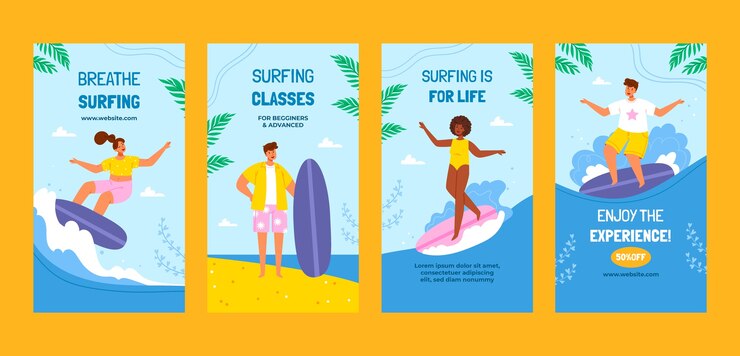 Vector diseño de plantilla de surf dibujado a mano