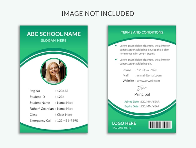 Diseño de plantilla de tarjeta de identificación de estudiante verde Vector Premium