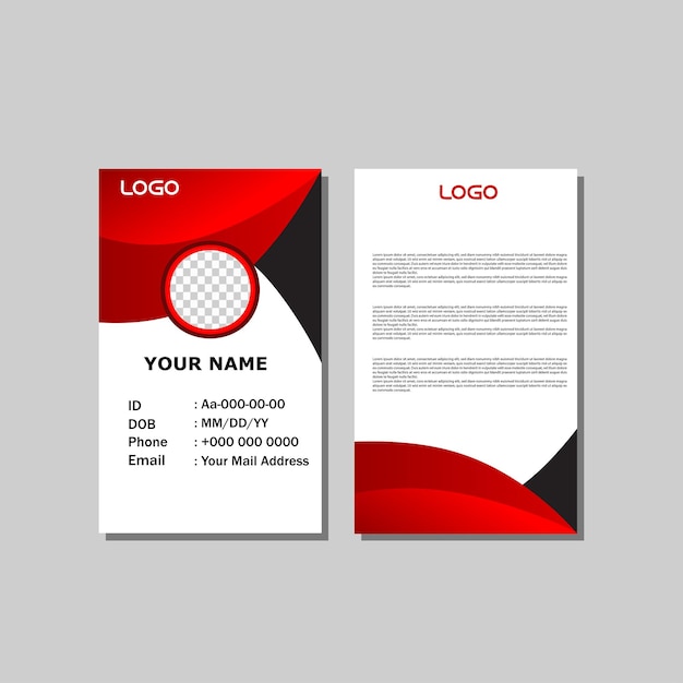 Vector diseño de plantilla de tarjeta de identificación en rojo y negro