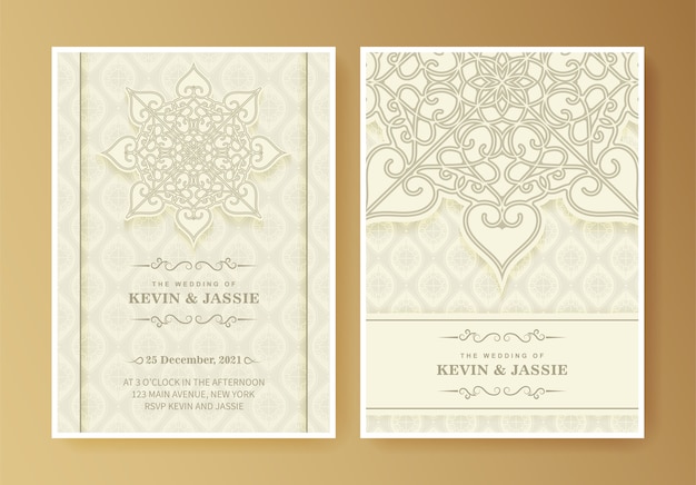 Diseño de plantilla de tarjeta de invitación de boda elegante mandala