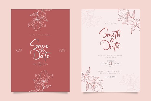 Vector diseño de plantilla de tarjeta de invitación de boda en estilo de arte lineal