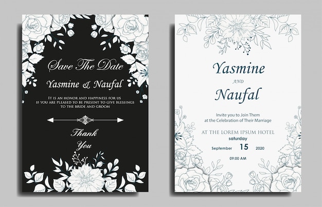 Vector diseño de plantilla de tarjeta de invitación de boda floral dibujado a mano