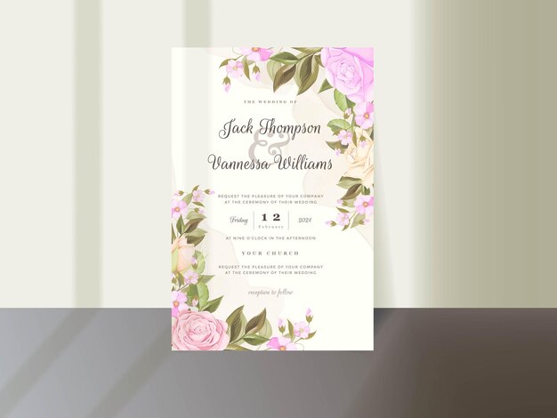 diseño de plantilla de tarjeta de invitación de boda floral hermoso