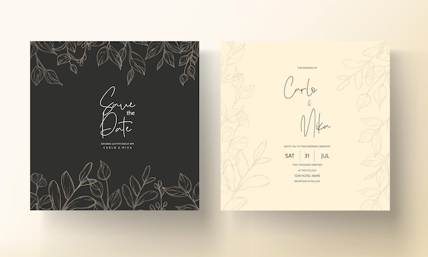 Diseño de plantilla de tarjeta de invitación de boda de hoja de oro