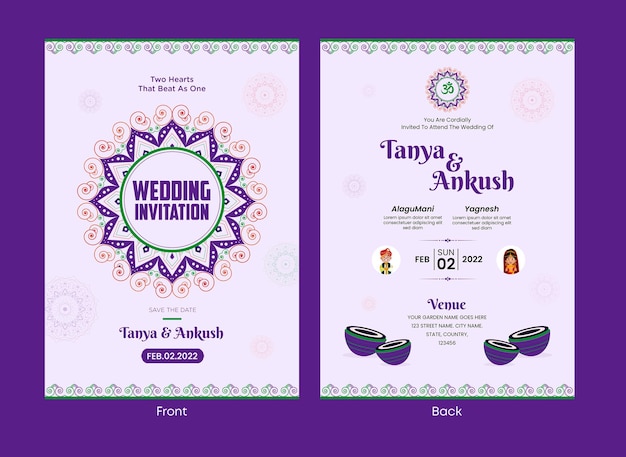 Diseño de plantilla de tarjeta de invitación de boda india