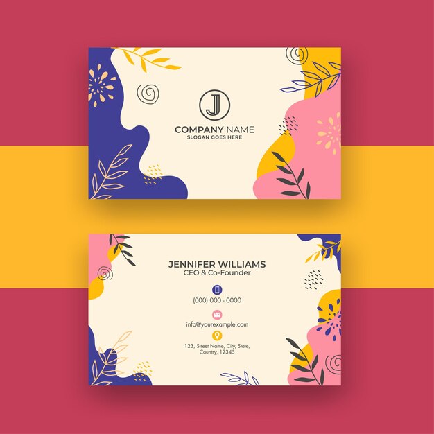 Diseño de plantilla de tarjeta de visita abstracta floral en vista frontal y posterior