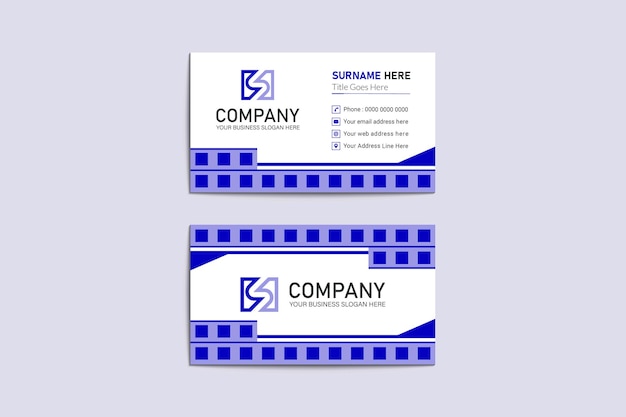 Diseño de plantilla de tarjeta de visita azul único simple en estilo plano