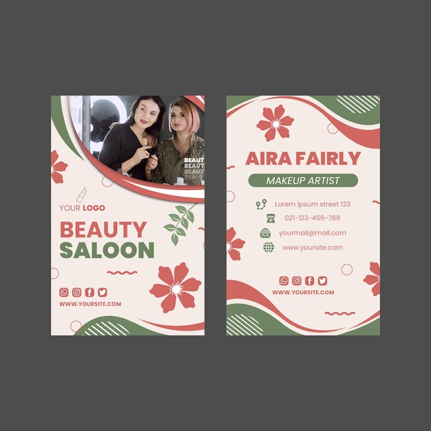 Vector diseño de plantilla de tarjeta de visita de doble cara vertical de salón de belleza