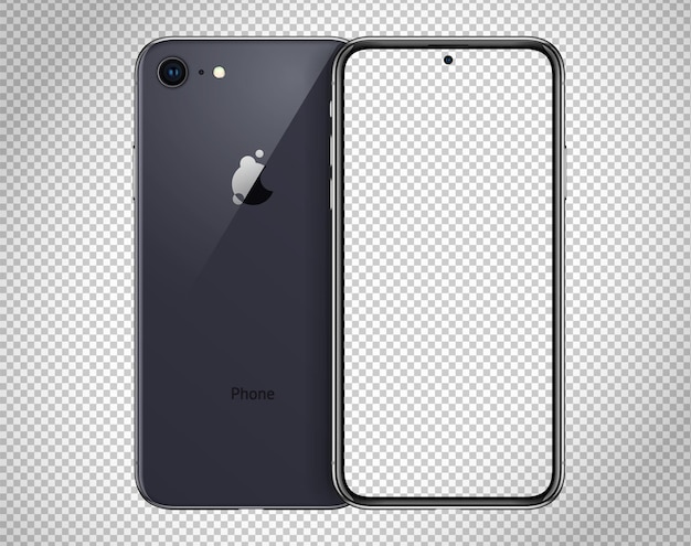 Diseño de plantilla de teléfono móvil con vista posterior maqueta de teléfono inteligente vectorial sobre fondo transparente con pantalla en blanco