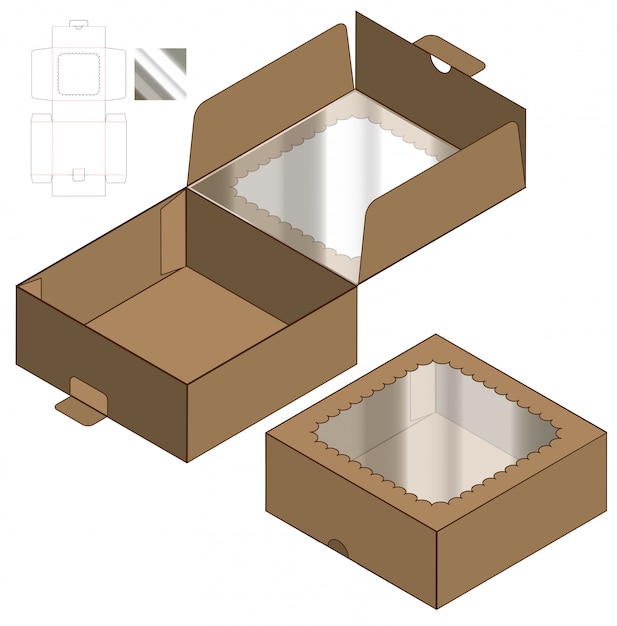 Diseño de plantilla troquelada caja de embalaje. 3d