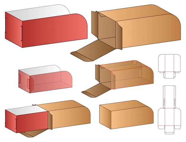 Diseño de plantilla troquelada de embalaje de caja. 3d