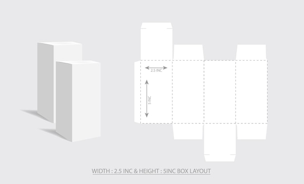 Vector diseño de plantilla troquelada de embalaje de caja de 5 pulgadas por 25 pulgadas