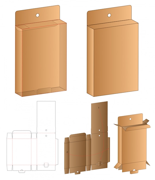 Diseño de plantilla troquelada de embalaje de caja colgante