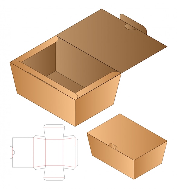Diseño de plantilla troquelada de embalaje de caja.