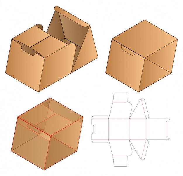 Diseño de plantilla troquelada de embalaje de caja.