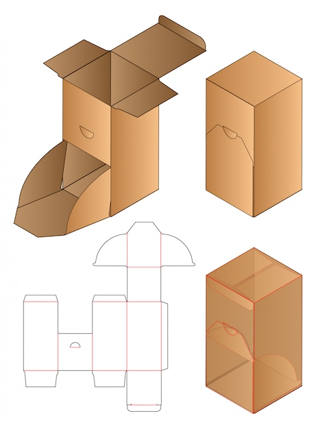 Diseño de plantilla troquelada de embalaje de caja.