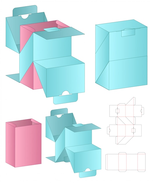 Diseño de plantilla troquelada de embalaje de caja.