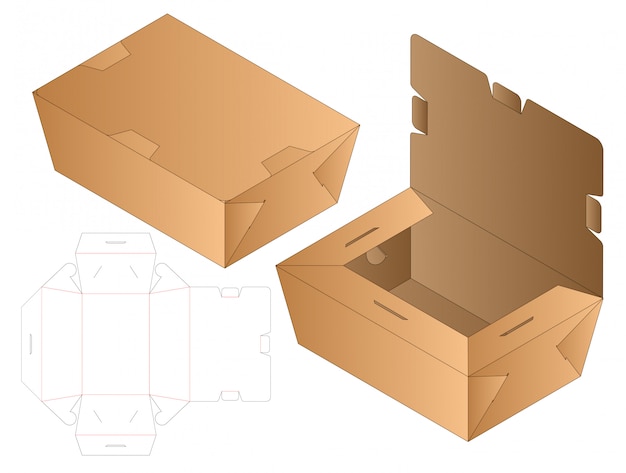 Diseño de plantilla troquelada de embalaje de caja.