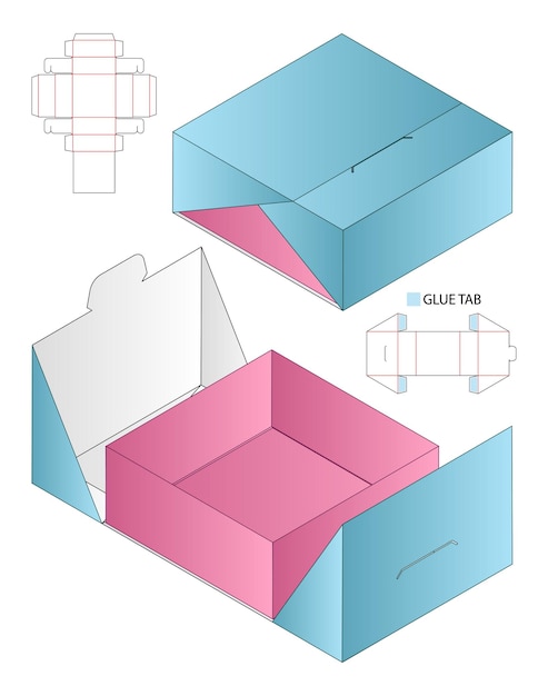 Diseño de plantilla troquelada de embalaje de caja.