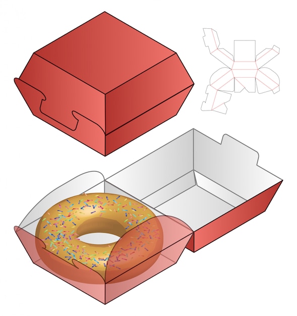 Diseño de plantilla troquelada de empaque donut box