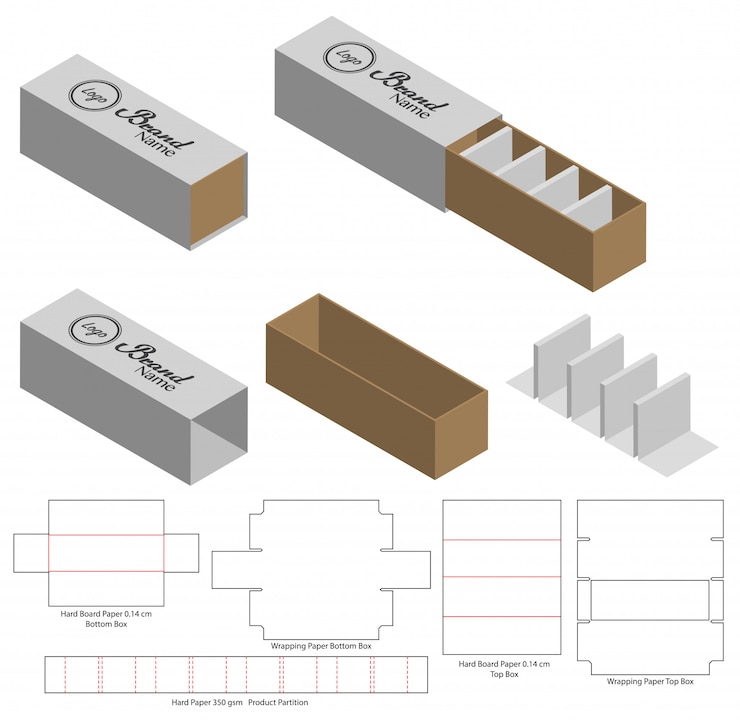 Vector diseño de plantilla de troquelado de caja. maqueta 3d