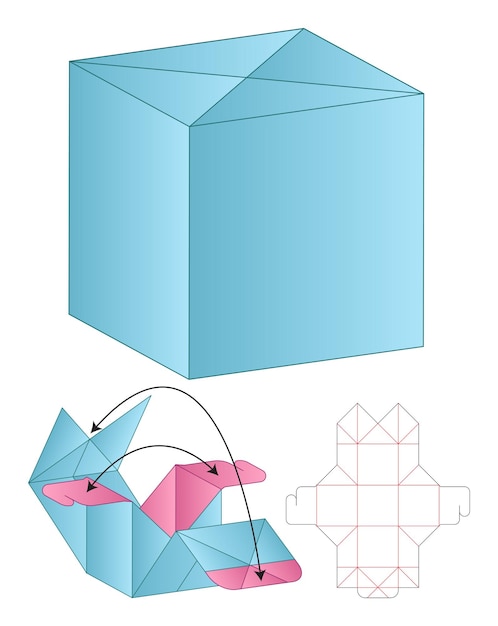 Diseño de plantilla de troquelado de caja. Maqueta 3D