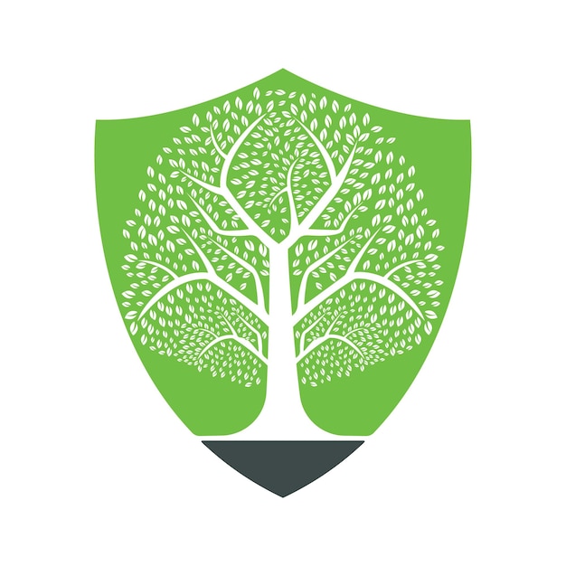 Diseño de plantilla de vector de árbol verde pesado Diseño de vector de árbol de escudo