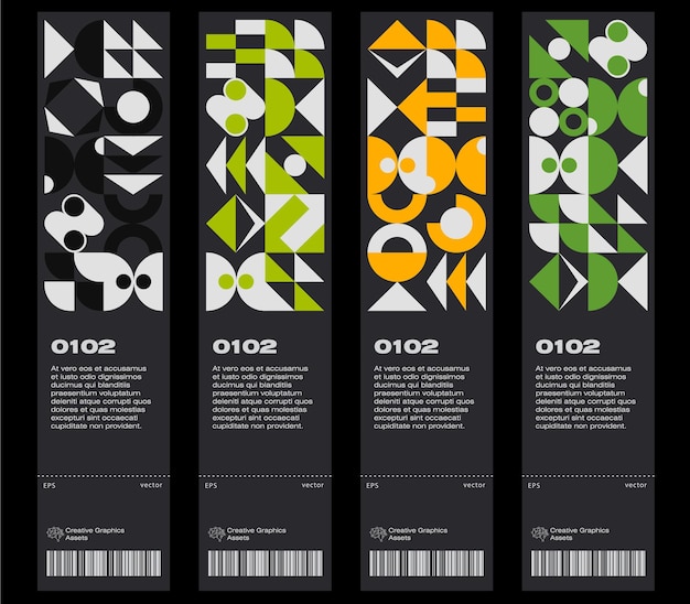 Diseño de plantilla de vector de boleto con patrón geométrico Bauhaus abstracto Útil para pancartas, carteles, volantes, boletos