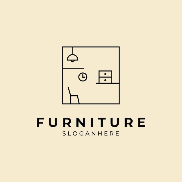 Diseño de plantilla de vector de línea de logotipo de muebles para el hogar