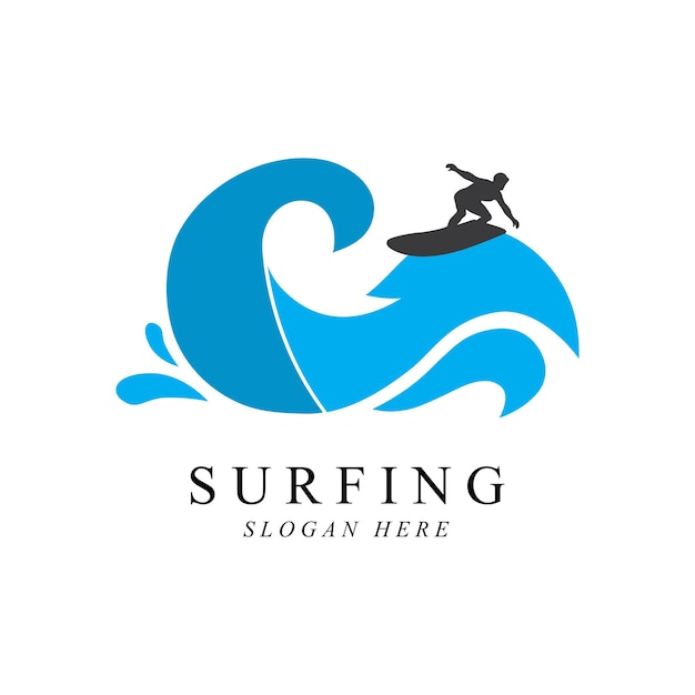 Diseño de plantilla de vector de logotipo de hombre de surf