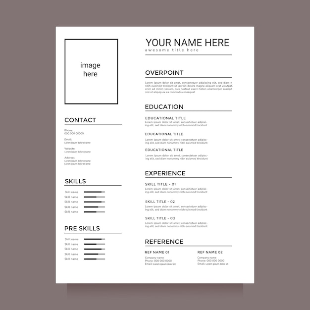 Diseño de plantilla vectorial de CV minimalista profesional para uso multipropósito de trabajos empresariales