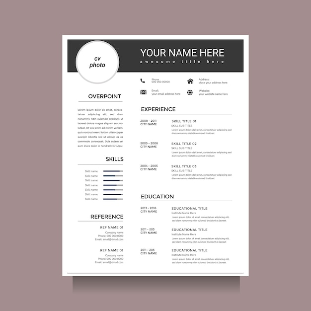 Diseño de plantilla vectorial de CV minimalista profesional para uso multipropósito de trabajos empresariales